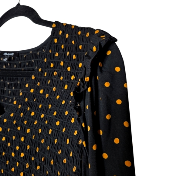 Madewell Black Polka dot Smocked Lucie Dress Size Medium - Picture 5 of 9